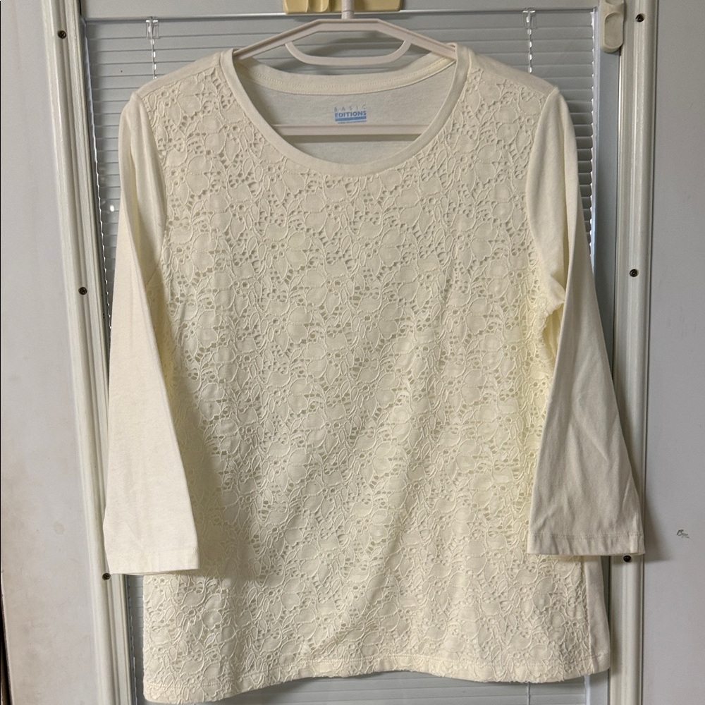 Basic editions Women's Ivory Lace 1/2  Sleeve Top